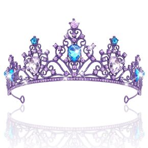 AHONEY Purple Gem Gold Tiara and Crown for Women, Crystal Mermaid Crown Rhinestone Princess Tiaras for Girls Rapunzel Crown for Wedding Birthday Prom Halloween Party