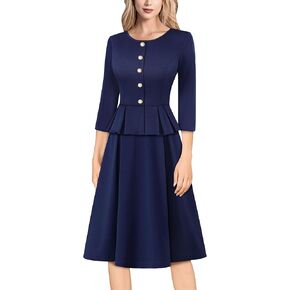 VFSHOW Womens 2024 Office Business Work Church Peplum Elegant Slim Fit Knee Length A line Fit and Flare Dress