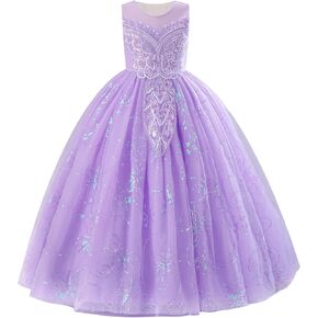 IDOPIP Sequin Appliques Flower Girl Dress for Kids Wedding Pageant Party Long Gown Princess Birthday Communion Tulle Dresses