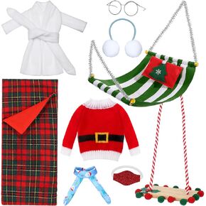Aoriher 9 Pcs Christmas Doll Accessories Set Includes Sleeping Bag Bathrobe Mask Ear Muffs Scarf Glasses Hammock Sweater(Bulb)