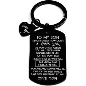 Son Gifts from Mom - To My Son I Love You Keychain Gift for Him Boys Men Inspirational Pendant Keyring Tags Present for Back To School Birthday Graduation Christmas Anniversary