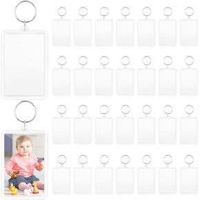 30 Pieces Clear Acrylic Photo Frame Keychain,Picture Insert Blank Keyrings with Split Ring,Rectangle Blank Photo Keychains,Make Your Own Keyring Kit