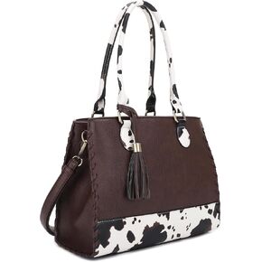 JESSIE & JAMES Montana Whipstitching Cow Print Top Handle Satchel Purse with Adjustable Shoulder Strap