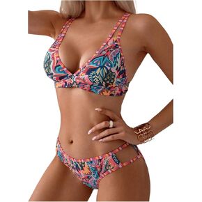 SOLY HUX Women's Boho Floral Print Bathing Suits Bikini Sets Two Piece Swimsuit