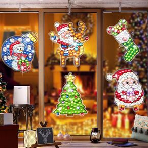 BSRESIN 5 Pcs Christmas Diamond Painting Window Clings, Window Stickers Diamond Art Kits for Xmas Home Decor, Diamond Painting Accessories, Diamond Art Kits Craft for Adults, Gifts