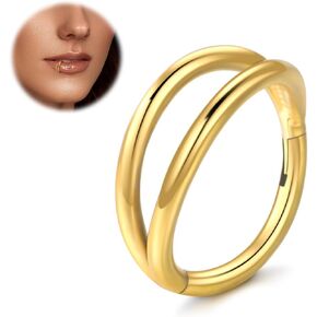 Oveta التيتانيوم مزدوجة هوب خواتم الأنف 18G 20G 16G الزنمة اللولب محارة ثقب المجوهرات الغضروف هوب القرط، الفضة / الذهب in Kuwait