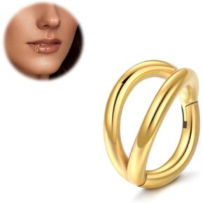 Oveta Titanium Double Hoop Nose Rings 18G 20G 16G Tragus Helix Conch Piercing Jewelry Cartilage Hoop Earring, Silver/Gold