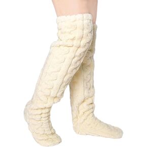 Women's Fuzzy Thigh high Socks Over Knee Cozy Fluffy Slipper Stockings Plush Winter Home Sleeping Long Leg Warmers