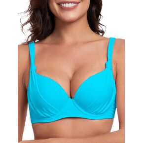 Women's Underwire Bikini Top Push Up Swimsuit Top Ruched Molded Padded Bathing Suit Top