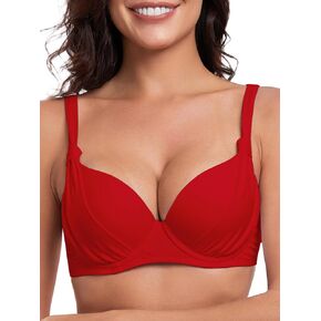 Women's Underwire Bikini Top Push Up Swimsuit Top Ruched Molded Padded Bathing Suit Top