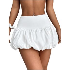 WDIRARA Women's High Waist Ruffle Hem Bubble Mini Skirt A Line Flared Cute Skirts Streetwear