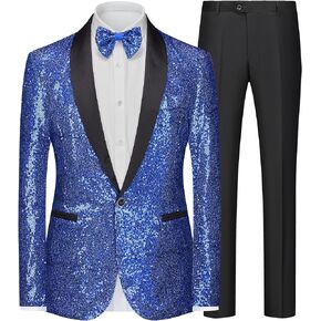 Men Tuxedo Suit Set 2 Piece Slim Fit Sequin Prom Homecoming Wedding Dress Suits