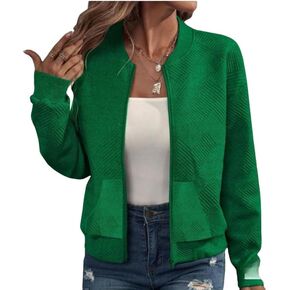 WROLEM Women Zip Up Sweatshirts with Pockets Long Sleeve Jackets Casual Loose Stand Collar Lightweight Short Outwear