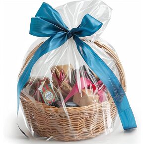 Arsmat Large Clear Cellophane Gift bags, 10 Pack 12"X18" Cellophane Wrap for Gift Baskets, 1.5 Mil Thick Clear Basket Bags