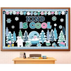 Winter Bulletin Board Decorations Snowflake Cutouts Snowman Bulletin Board Set Penguin Xmas Tree Classroom Decor for Holiday School Chalkboard Wall Door Decor Christmas Party Supplies