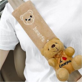 2 PCS Cute Car Seat Belt Pads, Soft Comfortable Cartoon Seat Belt Strap Cover Cushion Pad, Universal Shoulder Strap Pad for Seatbelt and Bag Backpack Strap, Car Accessories (Bear)