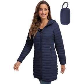 ROYAL MATRIX Packable Puffer Jacket for Women Lightweight Hooded Quilted Long Travel Puffer Coat