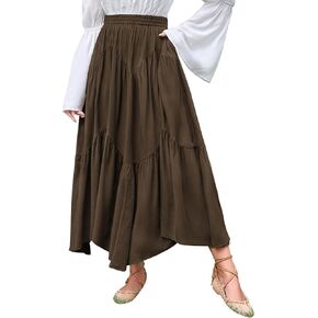 تنورة Scarlet Darkness ماكسي للنساء ذات خصر عالٍ وكشكشة وتنانير طويلة من عصر النهضة مع جيوب in Kuwait