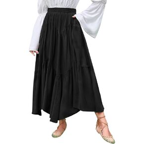 Scarlet Darkness Maxi Skirt for Women High Waist Ruffle Flowy Renaissance Long Skirts with Pockets