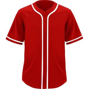 Red Blank Baseball Jersey for Men Casual Button-Down Short Sleeve Athletic Team Uniform(Large Size)