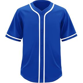 ilz Blue Blank Baseball Jersey for Men Casual Button-Down Short Sleeve Athletic Team Uniform(Large Size)