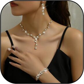 choice of all Wedding Jewelry Set for Brides Bridesmaids Silver Rhinestone Necklace Earrings Bracelet Sets Formal Costume Jewelry Prom Jewelry Sets for Women