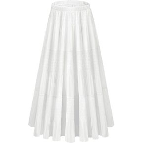 Women Pleated High Waist Skirts 2024 Fall Outfits Elegant Flowy A-Line Maxi Skirt