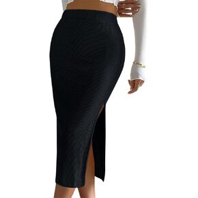 تنورة نسائية كاجوال متوسطة الطول مضلعة مع فتحة جانبية قابلة للتمدد، تنانير سهلة الارتداء للعمل والعمل in Kuwait