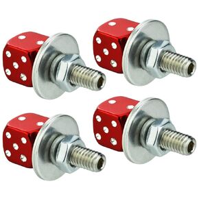 Abfer Car License Plate Frames Bolt Dice Shape License Plate Bolts 4Pcs Anti Theft License Plate Screws Bolt Kit Fit Most Vehicle Trucks Motorcycles (Red)