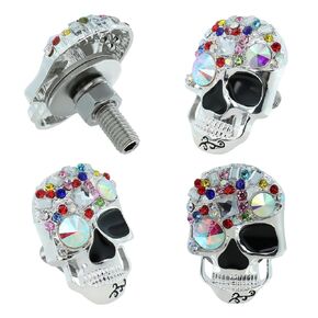 Skull License Plate Bolt Sparkling Diamond Fasteners Decorative License Plate Screw Funny Cool License Plate Frame Kit 4 Pcs Fit Most Cars Truck Motorcycle Modified Vehicle (Gray)