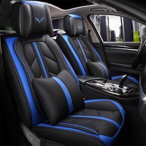 otoez Leather Car Seat Covers Full Set, Full Coverage Seat Covers for Cars, Waterproof Automotive Front & Back Seat Protector Universal Fit Most 5 Seats Car Sedan Truck SUV (Black & Red)