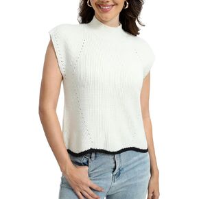 T1FE 1SFE Women Sleeveless Sweater Knit Mock Neck Cap Sleeve Striped Sweater Vest for Women Casual Cropped Pullover Tank