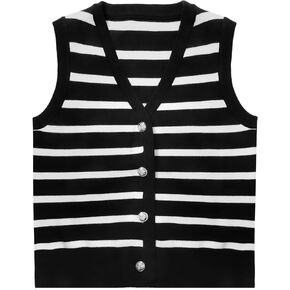 YKR Sweater Vest for Women Sleeveless Knit Striped Sweater Tank Tops 2024 Trendy Summer Cropped Button Up Vest Tops Shirts