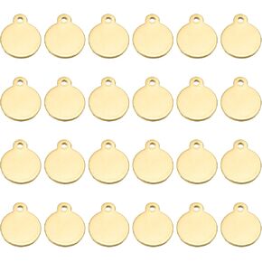 PATIKIL 12mm Steel Disc, 24pcs Metal Stamping Blanks Tags Circle Stainless Steel Pendants Round Gourd Metal Plate DIY with Hole for Laser Engraving Stamping Keychain Making Gold Tone