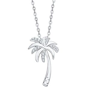 KATARINA Gold or Sterling Silver Diamond Palm Tree Pendant Necklace (1/10 cttw, J-K, SI2-I1)