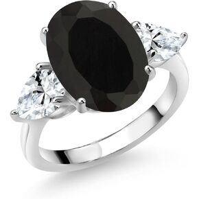 Gem Stone King 925 Sterling Silver Black Onyx and White Created Sapphire Ring For Women (7.00 Cttw, 14X10MM Oval and 7X5MM Pear Shape, Gemstone December Birthstone, Available In Size 5, 6, 7, 8, 9)