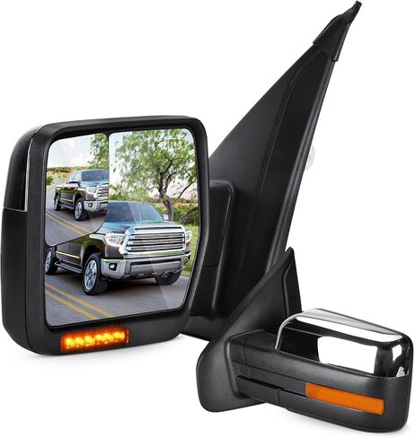 Towing Mirrors for Ford F-150 2004 2005 2006 2007 2008 2009 2010 2011 2012 2013 2014 Power heated with Chrome Backplane Turn Signal Puddle Light Manual Folding (1 Pair) in Saudi Arabia