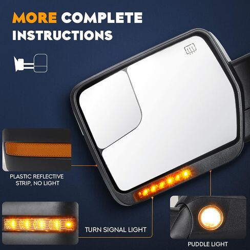 Towing Mirrors for Ford F-150 2004 2005 2006 2007 2008 2009 2010 2011 2012 2013 2014 Power heated with Chrome Backplane Turn Signal Puddle Light Manual Folding (1 Pair) in Saudi Arabia