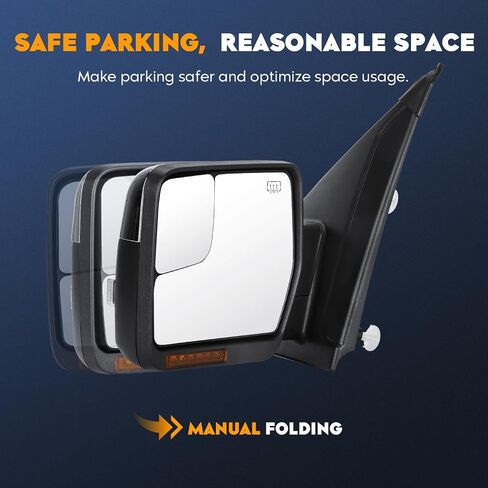 Towing Mirrors for Ford F-150 2004 2005 2006 2007 2008 2009 2010 2011 2012 2013 2014 Power heated with Chrome Backplane Turn Signal Puddle Light Manual Folding (1 Pair) in Saudi Arabia