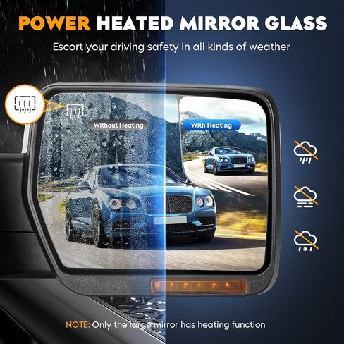 Towing Mirrors for Ford F-150 2004 2005 2006 2007 2008 2009 2010 2011 2012 2013 2014 Power heated with Chrome Backplane Turn Signal Puddle Light Manual Folding (1 Pair) in Saudi Arabia