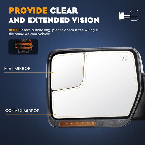 Towing Mirrors for Ford F-150 2004 2005 2006 2007 2008 2009 2010 2011 2012 2013 2014 Power heated with Chrome Backplane Turn Signal Puddle Light Manual Folding (1 Pair) in Saudi Arabia