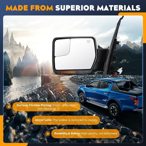 Towing Mirrors for Ford F-150 2004 2005 2006 2007 2008 2009 2010 2011 2012 2013 2014 Power heated with Chrome Backplane Turn Signal Puddle Light Manual Folding (1 Pair) in Saudi Arabia