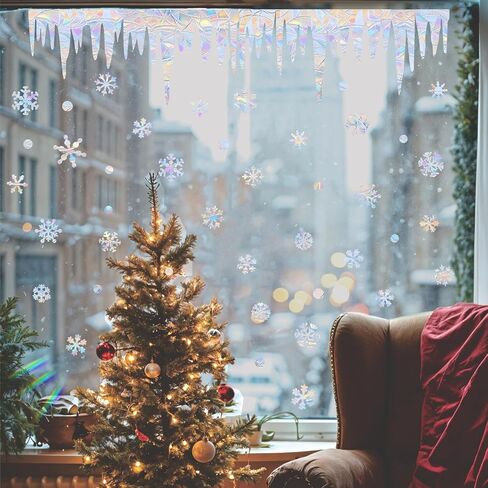 Christmas Snowflake Window Clings for Glass Windows Static Cling Snow Window Decals Anti-Collision Winter Window Stickers for Bird Strikes Vinyl Stickers Suncatcher Rainbow Stickers in Saudi Arabia