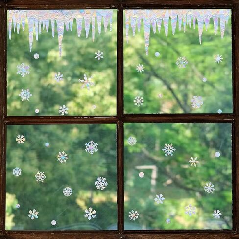 Christmas Snowflake Window Clings for Glass Windows Static Cling Snow Window Decals Anti-Collision Winter Window Stickers for Bird Strikes Vinyl Stickers Suncatcher Rainbow Stickers in Saudi Arabia