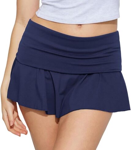 Women's Athletic Mini Skirts with Pockets Fold Over Low Waist Pleated Tennis Skorts with Shorts Underneath in Saudi Arabia