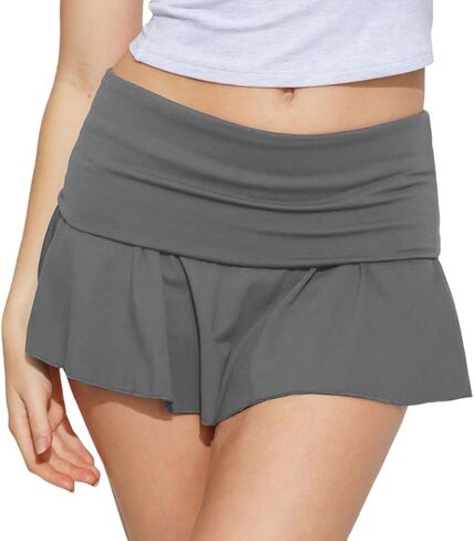Women's Athletic Mini Skirts with Pockets Fold Over Low Waist Pleated Tennis Skorts with Shorts Underneath in Saudi Arabia