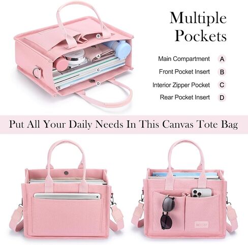 Mossio Large Canvas Tote Bag for Women with Pockets - Laptop Crossbody Work Tote Bag Everyday Bag Shoulder Purse Handbag in Kuwait