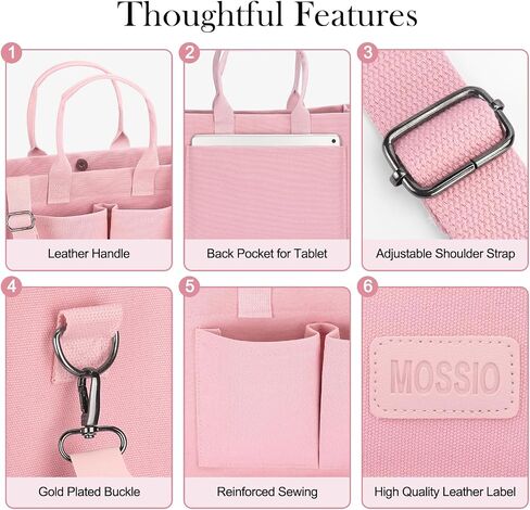 Mossio Large Canvas Tote Bag for Women with Pockets - Laptop Crossbody Work Tote Bag Everyday Bag Shoulder Purse Handbag in Kuwait