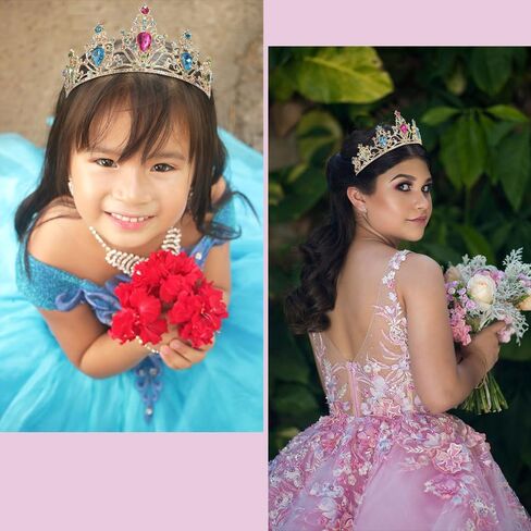 AHONEY Purple Gem Gold Tiara and Crown for Women, Crystal Mermaid Crown Rhinestone Princess Tiaras for Girls Rapunzel Crown for Wedding Birthday Prom Halloween Party in Kuwait