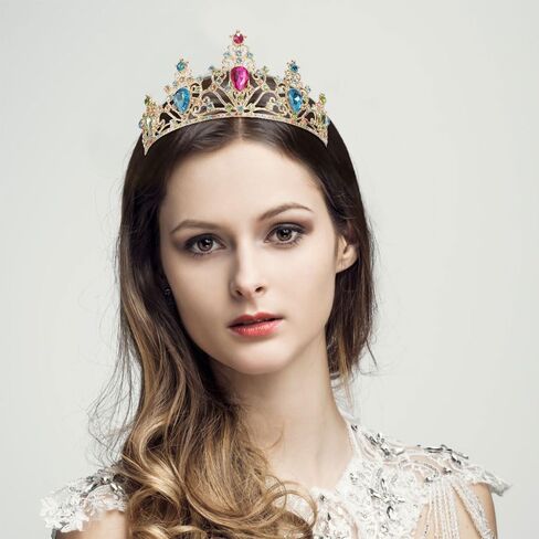 AHONEY Purple Gem Gold Tiara and Crown for Women, Crystal Mermaid Crown Rhinestone Princess Tiaras for Girls Rapunzel Crown for Wedding Birthday Prom Halloween Party in Kuwait